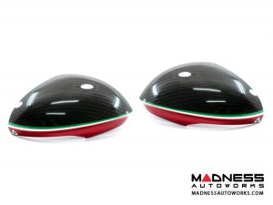 Alfa Romeo Giulia Mirror Covers - Carbon Fiber - Full Replacements - Red Stripe w/ QV Logo Alfa Romeo Giulia Mirror Covers - Carbon Fiber - Full Replacements - Red Stripe w/ QV Logo